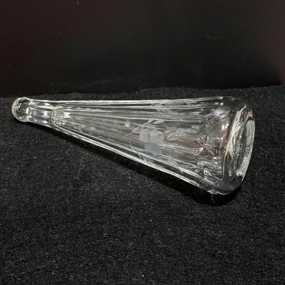 Vintage Automobile Limousine Etched Glass Bud Vase
